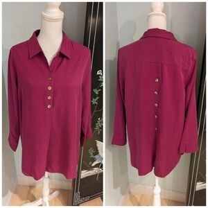Soft Surroundings Hutton Popover Blouse Wmns Large PinkPurple Tencel Lyocell 136